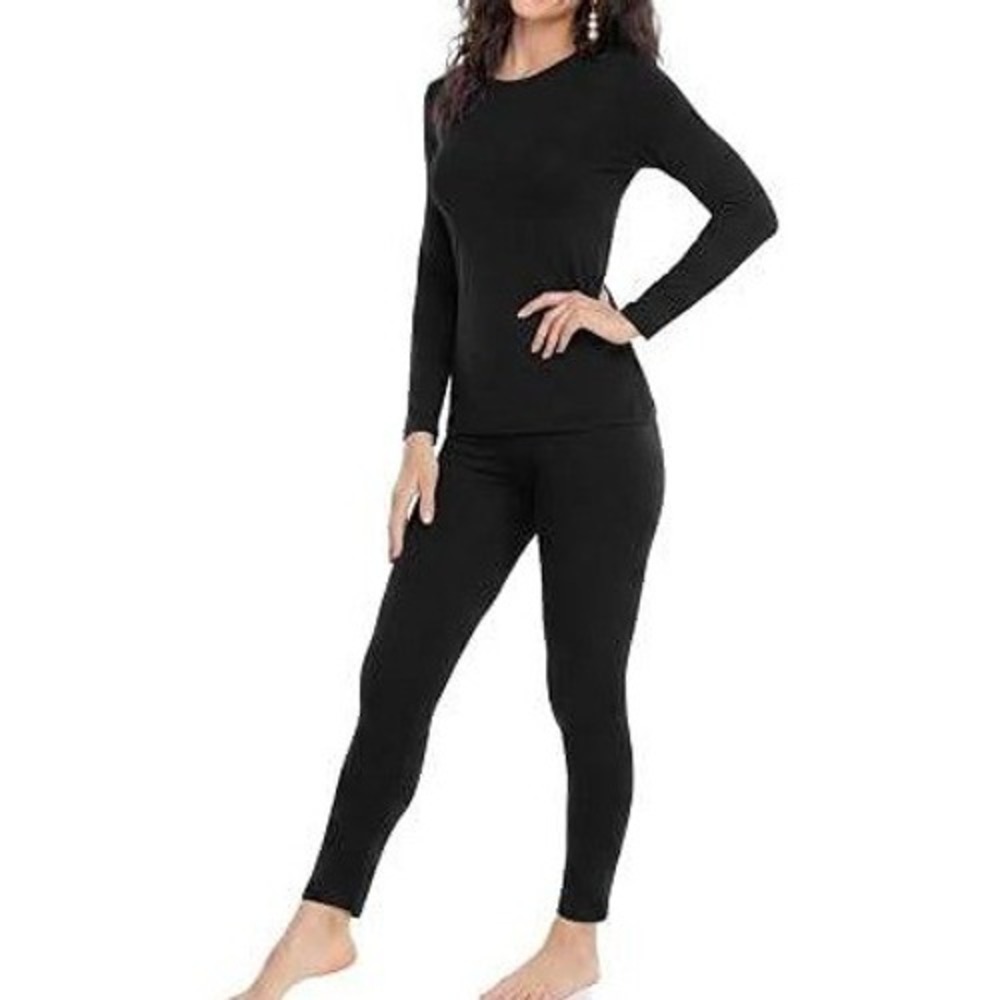 NWOT 32 Degrees Heat Women's L Black Thermal Base Layer Set Polyester Blend